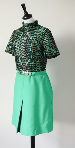 Mad Men Vintage Dress - 1970s - Green - Radke & Radke - S / M - UK 10 / 12