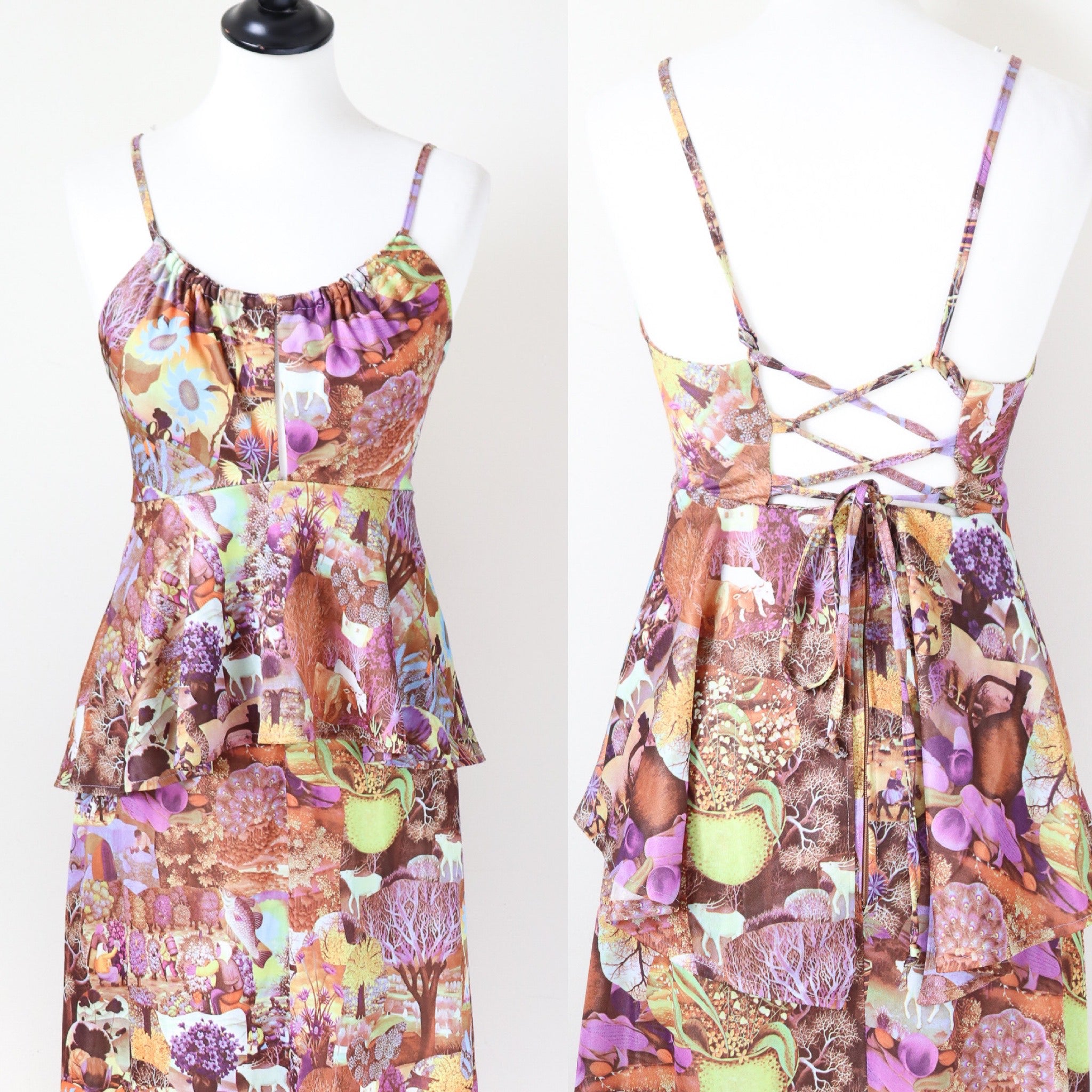 Vintage 1970s Maxi  Dress - Psychedelic Magical Realism - 1970s - XS / UK 8