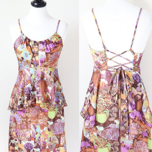 Vintage 1970s Maxi  Dress - Psychedelic Magical Realism - 1970s - XS / UK 8