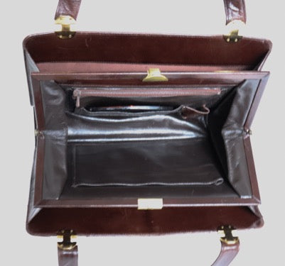 Vintage Top Handle Frame Bag 1980s - Brown Leather / Snakeskin