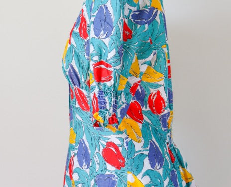 Vintage Summer Corset Dress - Cotton Tulip / Floral - Multicoloured - M / UK 12