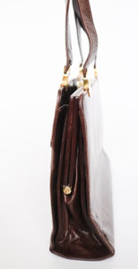 Vintage Top Handle Frame Bag 1980s - Brown Leather / Snakeskin