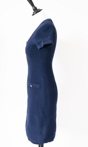 Blue Collarless Cardigan Jacket / Dress Suit - Knitted - Vintage - XXS / UK 6