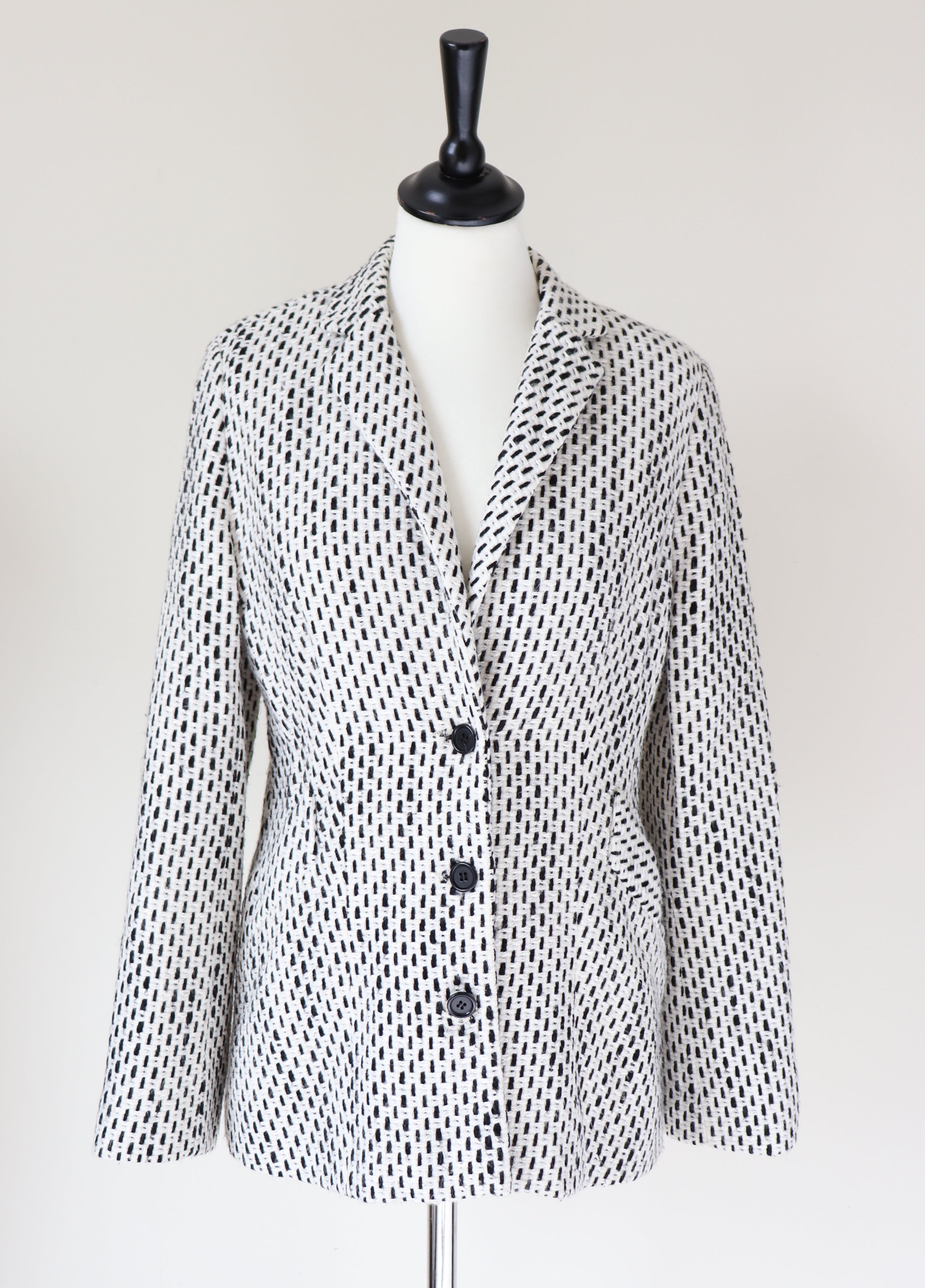 Checked / Spotted Jacket - Sigrid Schmidbauer - Cream White / Black - S / UK 10