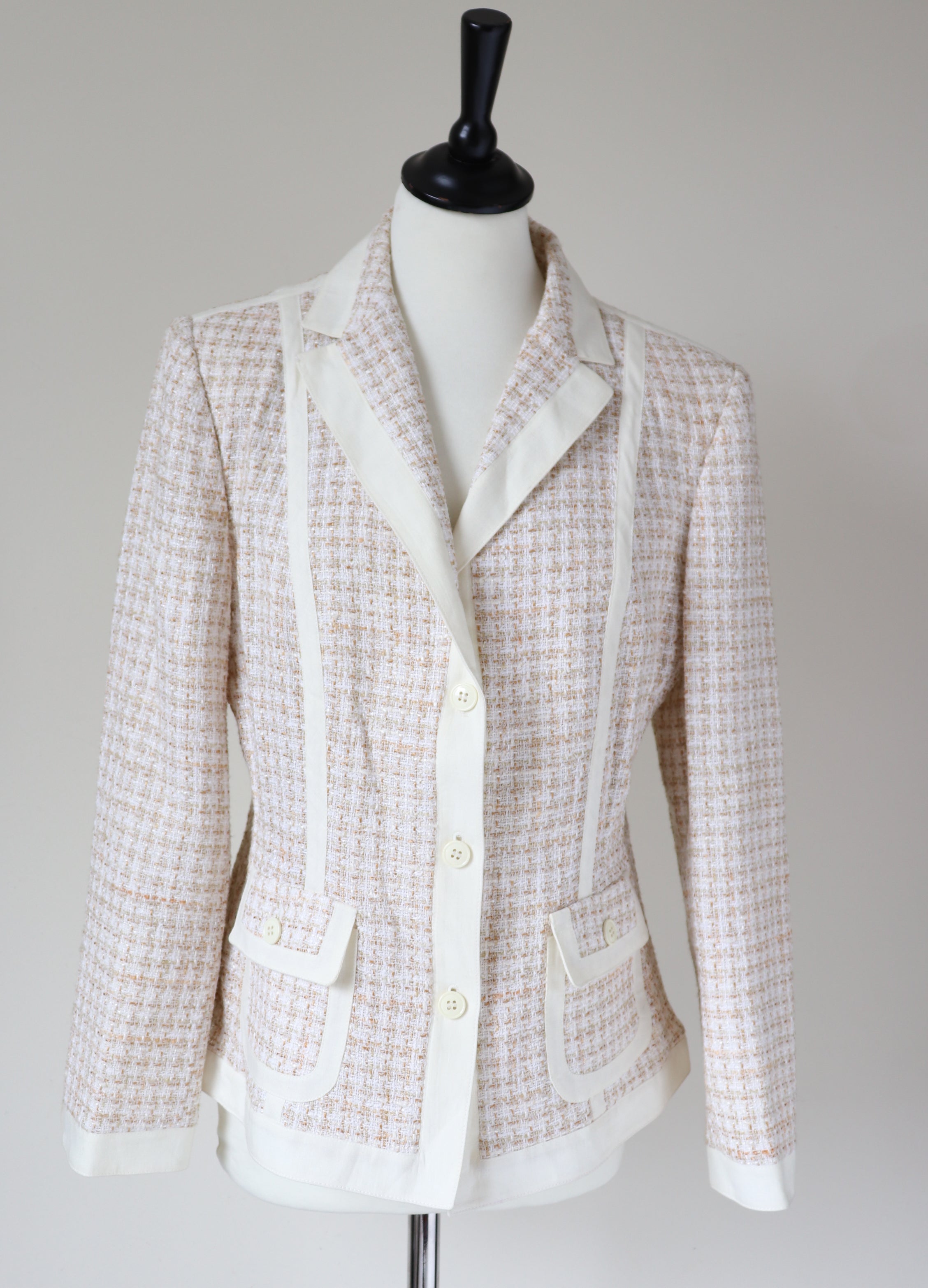 Barbara B Tweed Jacket - Vintage - Cream / Beige - Label 14 - UK 10 / 12