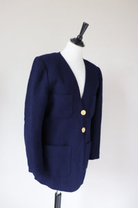 Collarless Blue Jacket - 1990s Vintage - M / UK 12