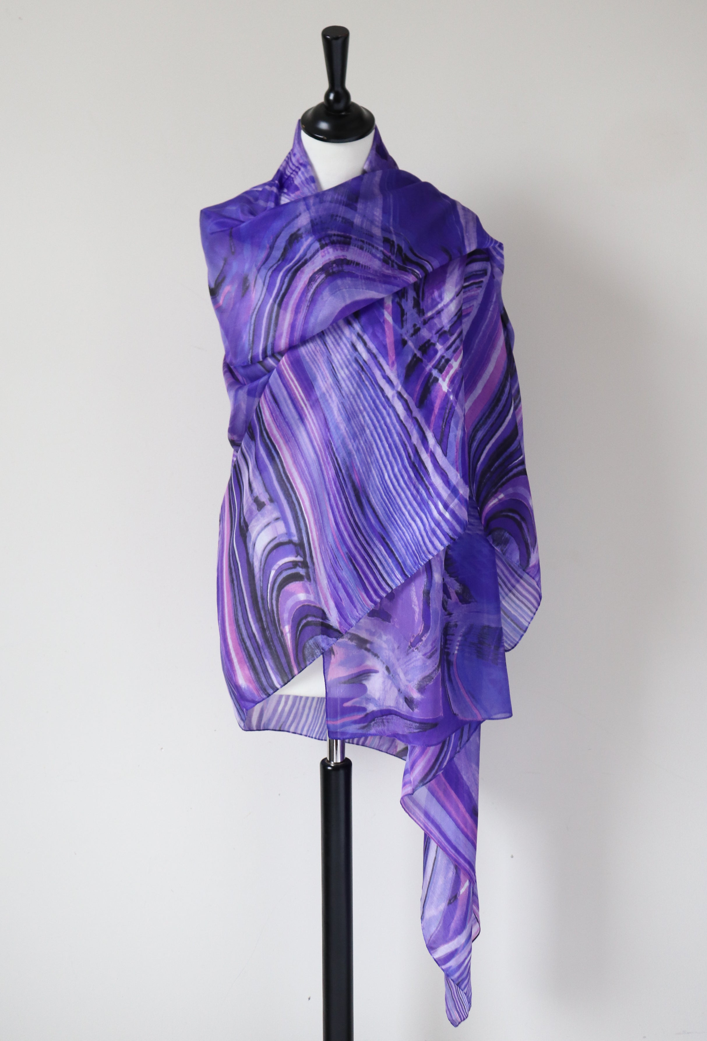 Purple Chiffon Silk Scarf / Shawl -Conpibel -  X LARGE - Labels Attached