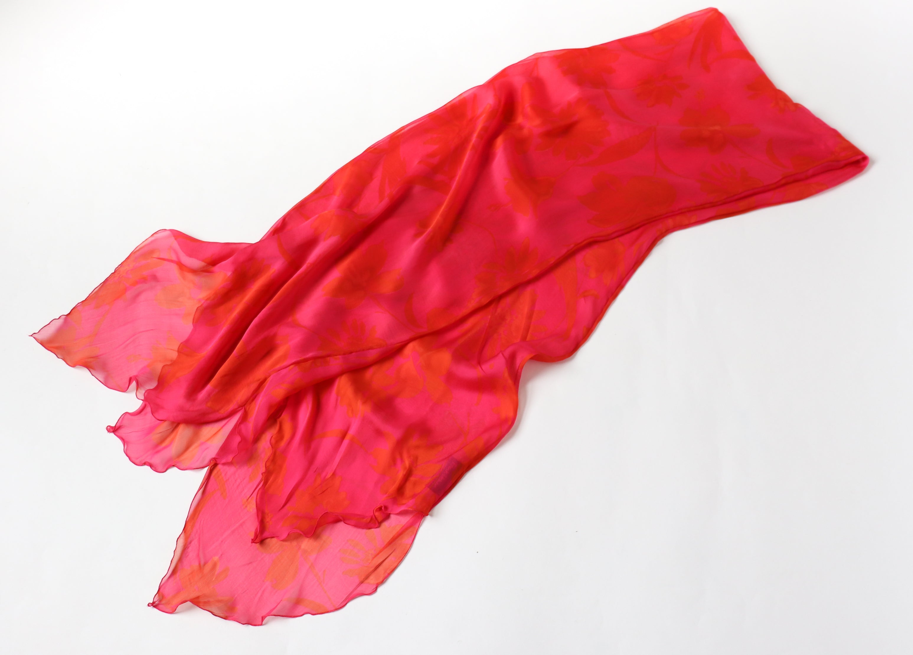 Frank Usher Vintage  Chiffon Silk Scarf -Red / Pink   - LARGE / LONG
