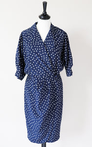 Therese Baumaire Spotted Wrap 1980s Dress - Blue / White - Short Sleeves - S / UK 10