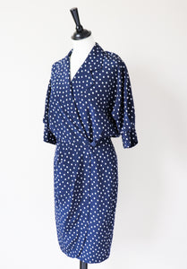 Therese Baumaire Spotted Wrap 1980s Dress - Blue / White - Short Sleeves - S / UK 10