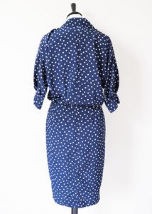 Therese Baumaire Spotted Wrap 1980s Dress - Blue / White - Short Sleeves - S / UK 10