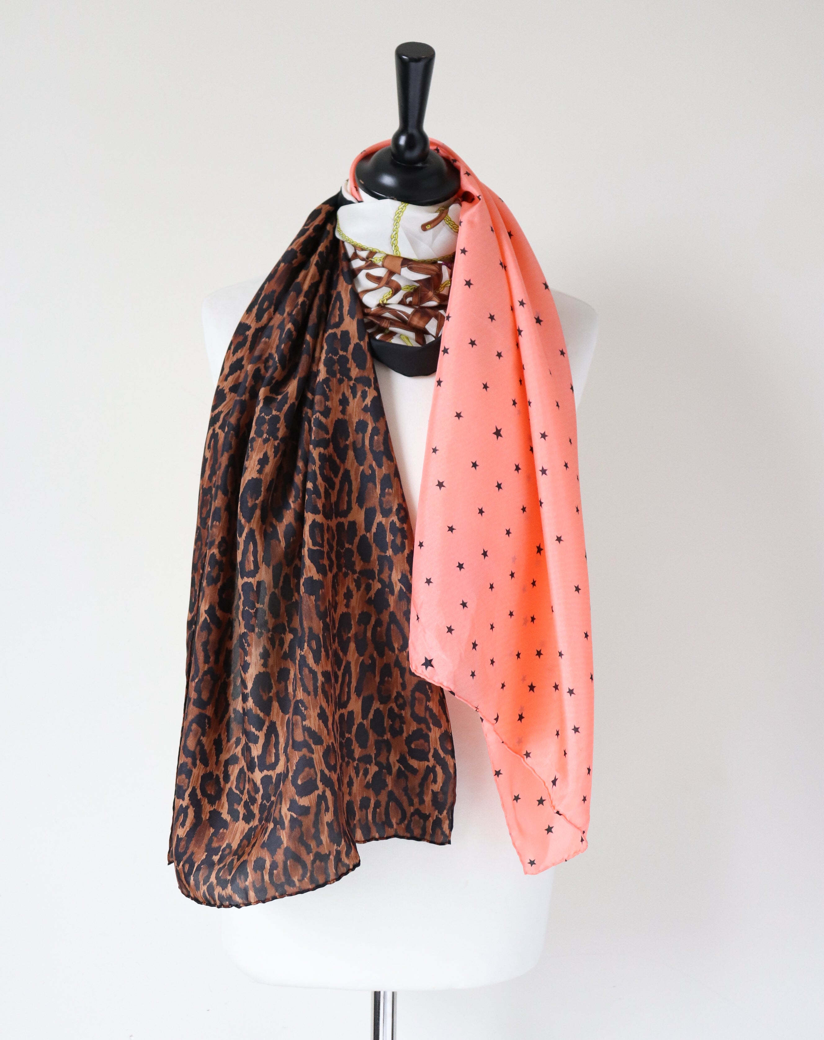 Codello Silk Scarf - Leopard  / Equestrian / Spotted Stars - LARGE / LONG