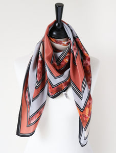 Vintage Silk Scarf - Brown / Grey Grid Print - LARGE