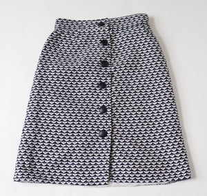 Vintage Button-Through Straight Skirt - Blue / White - S / UK 10