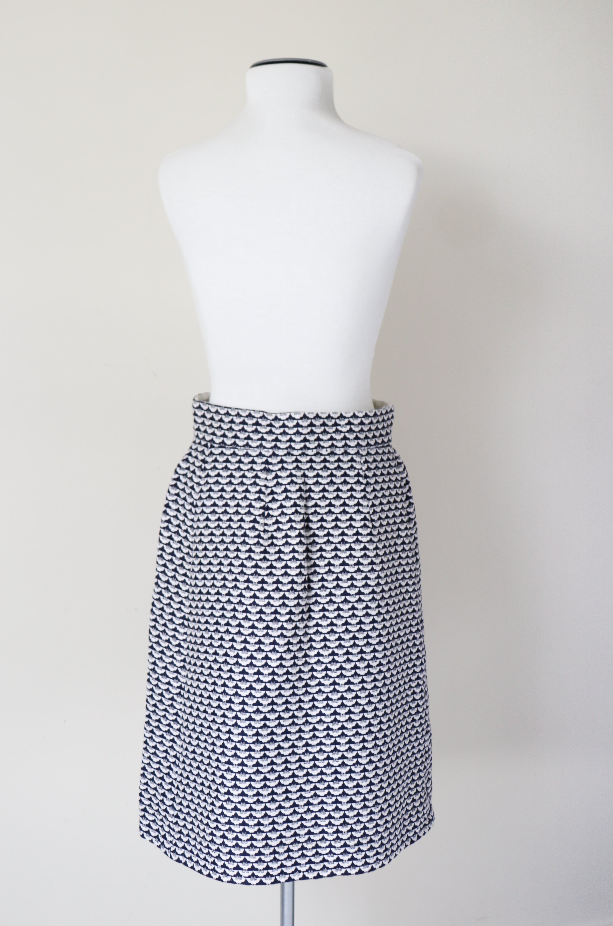 Vintage Button-Through Straight Skirt - Blue / White - S / UK 10