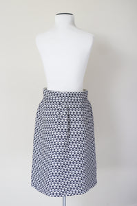 Vintage Button-Through Straight Skirt - Blue / White - S / UK 10