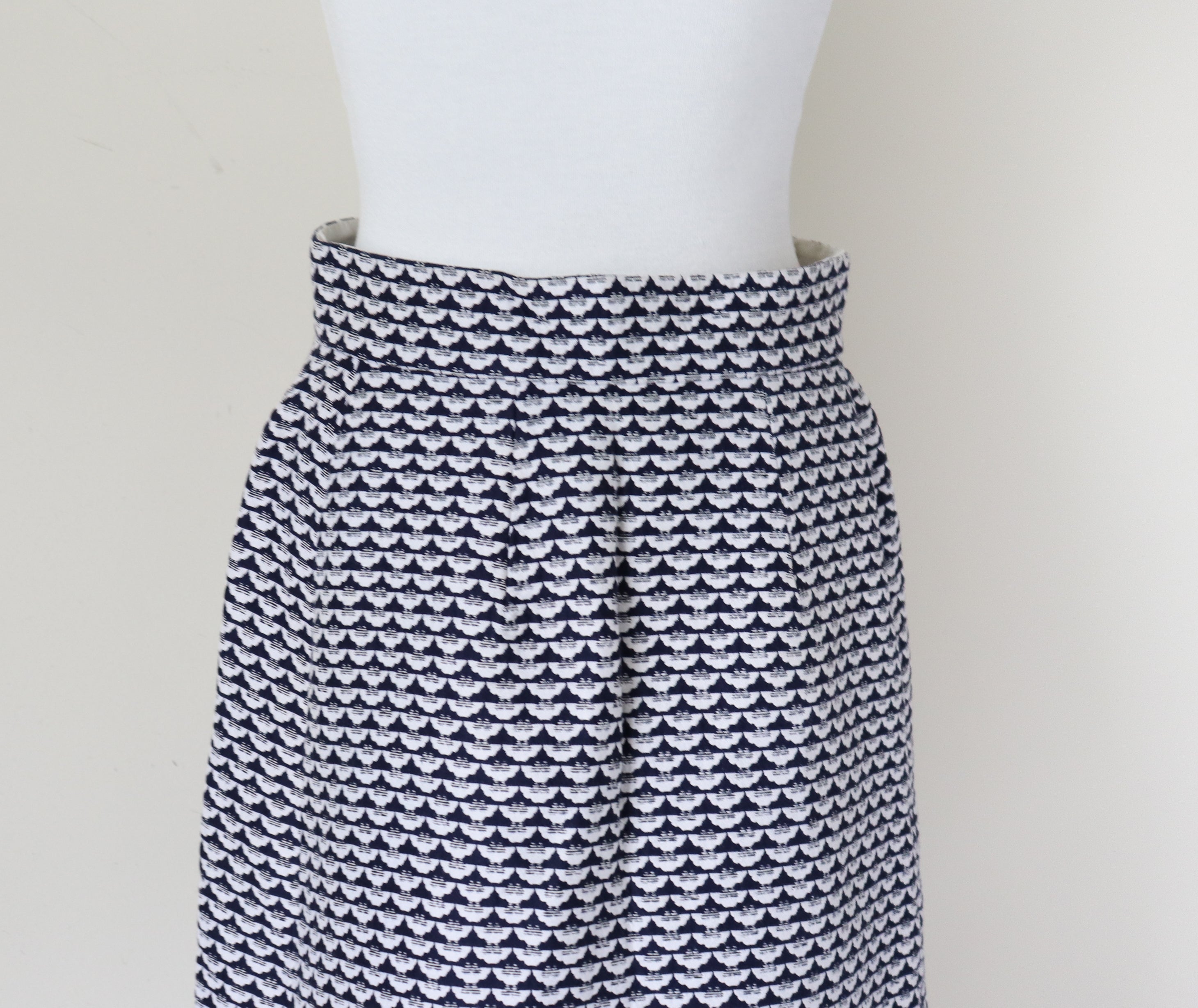 Vintage Button-Through Straight Skirt - Blue / White - S / UK 10