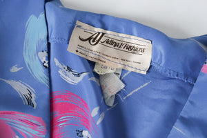 Wrap Effect Dress - Vintage 1980s - Blue / Pink Floral - M / UK 12