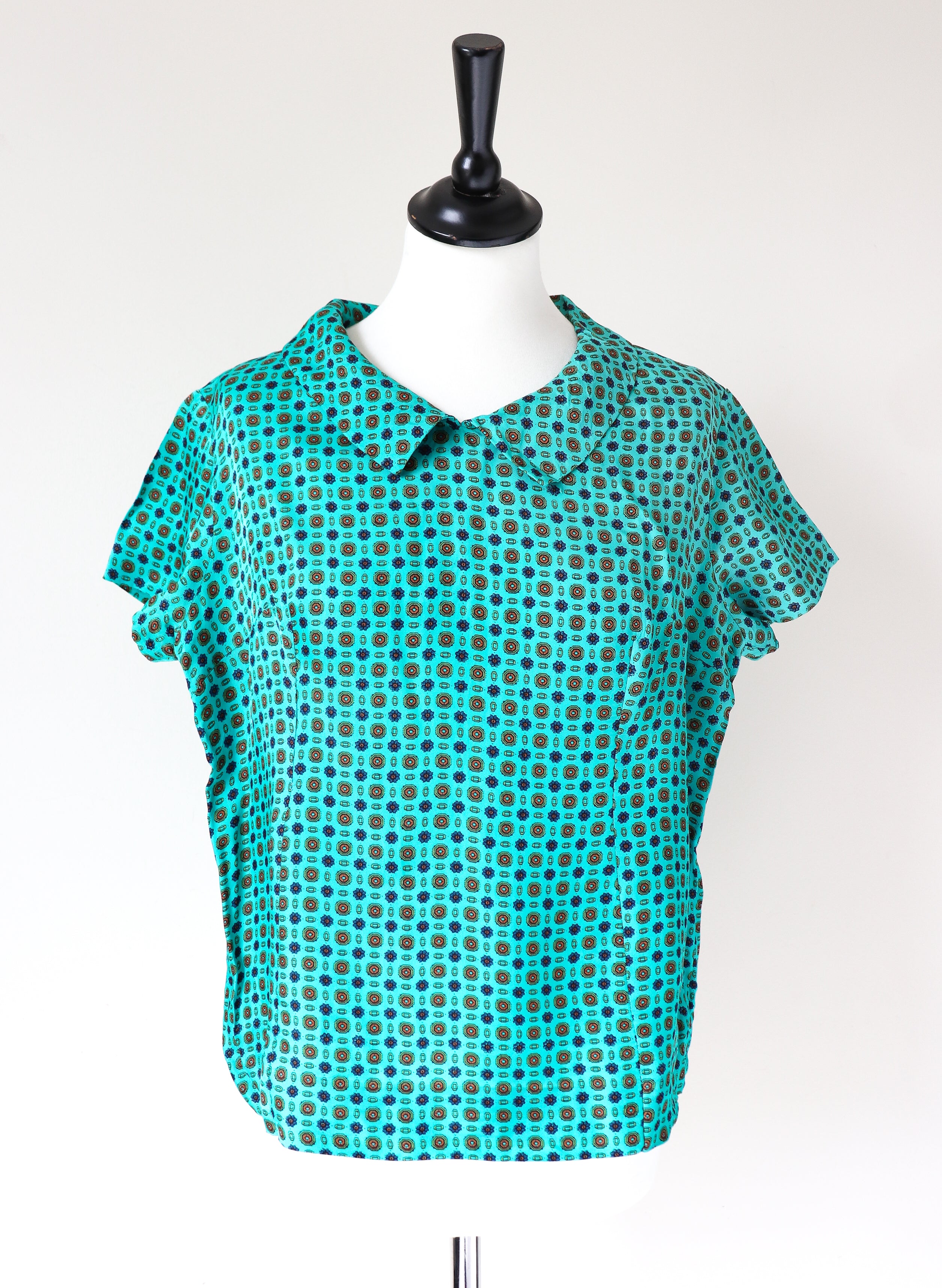 1960s Vintage Green Shell Top - Short Sleeves - Acetate - M / UK 12