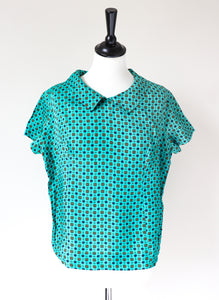 1960s Vintage Green Shell Top - Short Sleeves - Acetate - M / UK 12