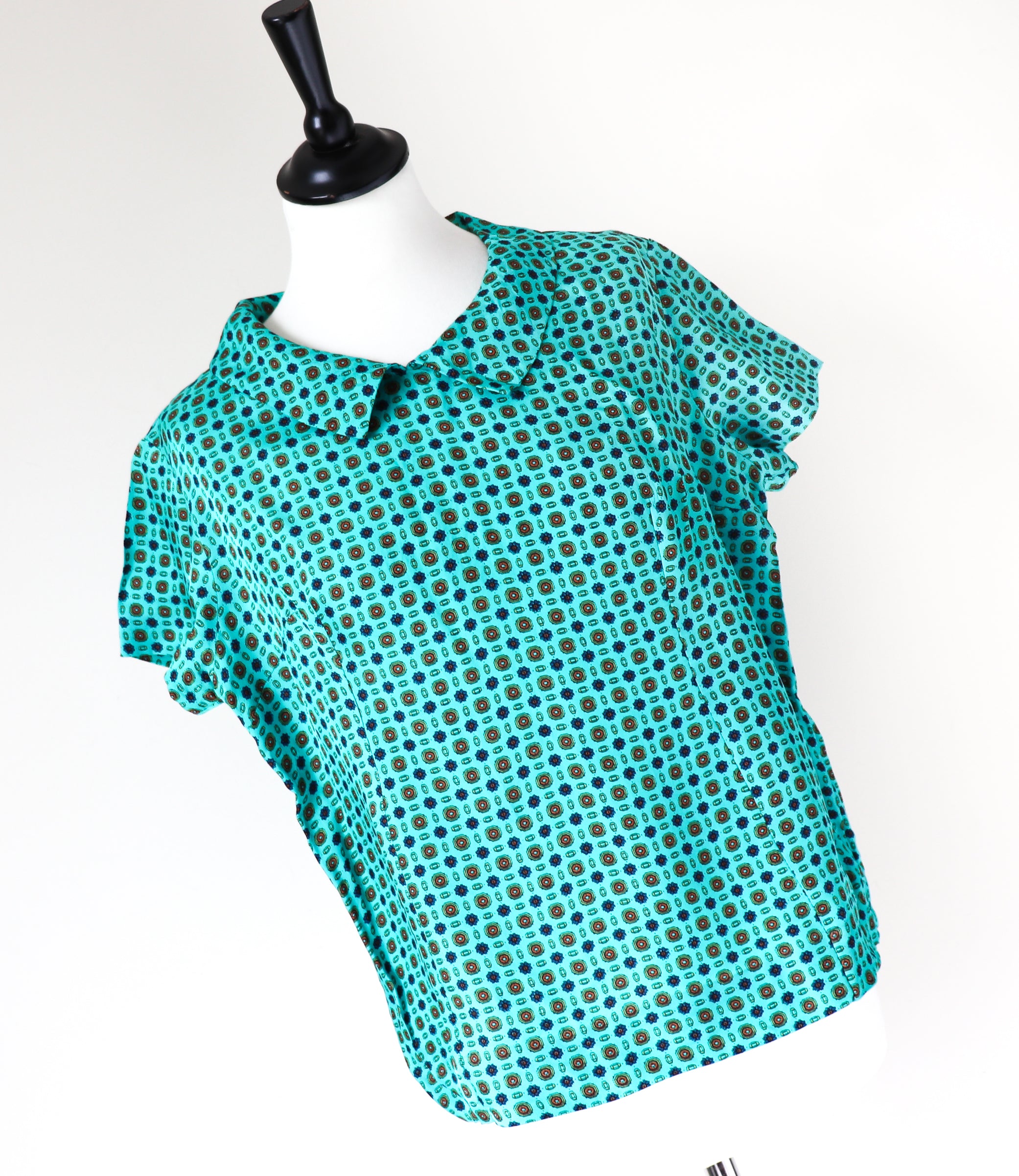 1960s Vintage Green Shell Top - Short Sleeves - Acetate - M / UK 12