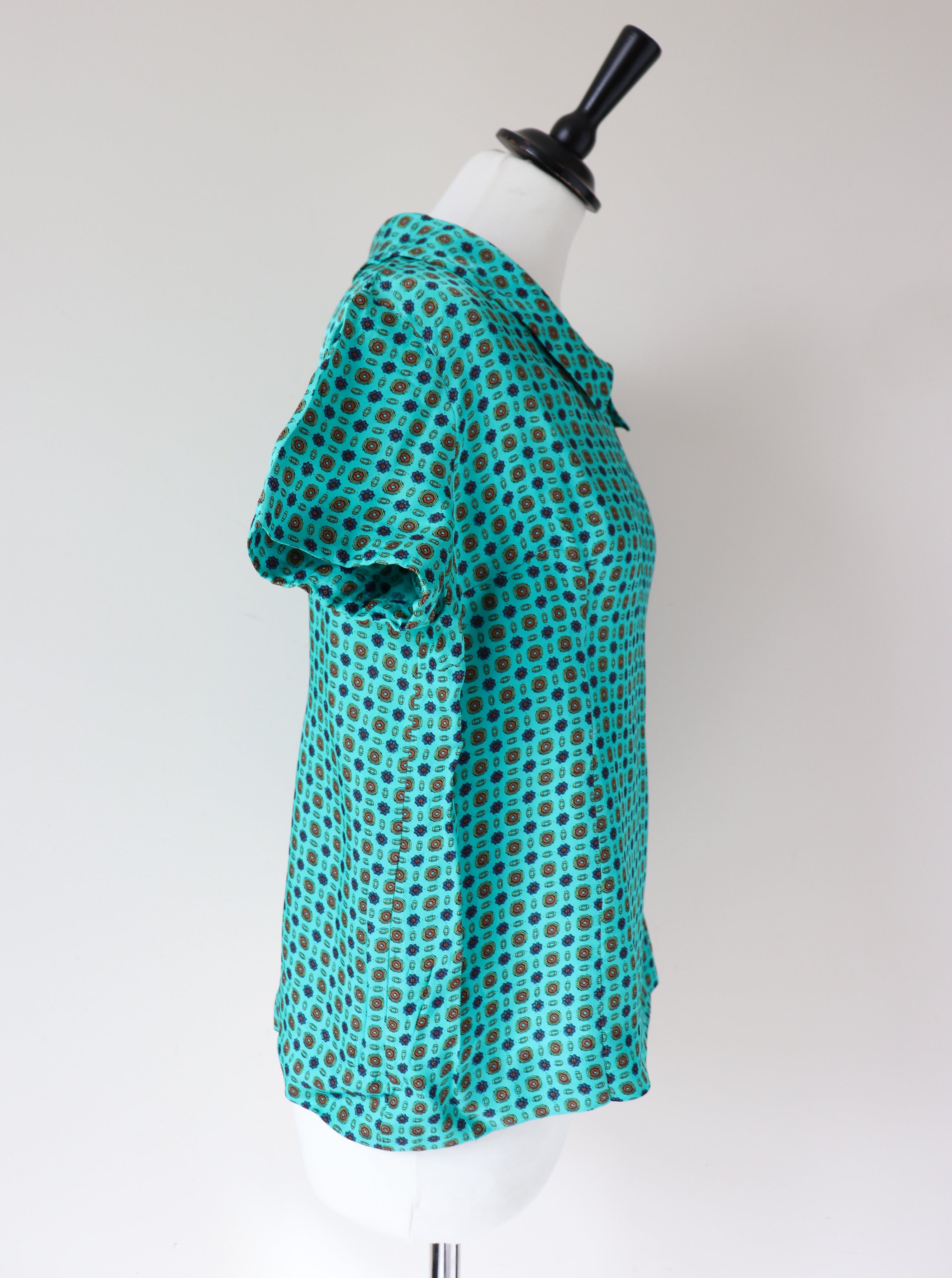 1960s Vintage Green Shell Top - Short Sleeves - Acetate - M / UK 12
