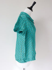 1960s Vintage Green Shell Top - Short Sleeves - Acetate - M / UK 12