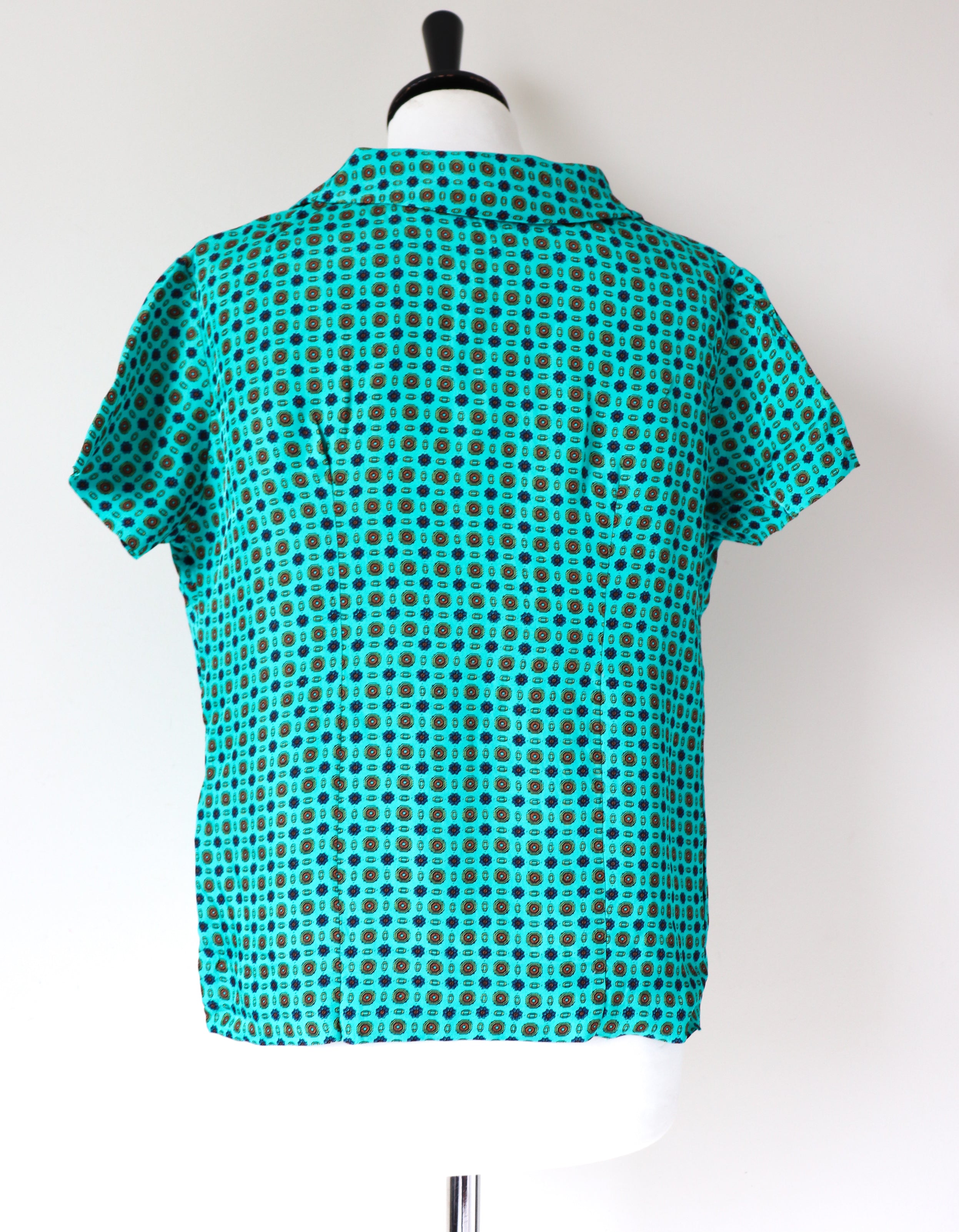1960s Vintage Green Shell Top - Short Sleeves - Acetate - M / UK 12