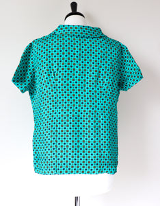 1960s Vintage Green Shell Top - Short Sleeves - Acetate - M / UK 12