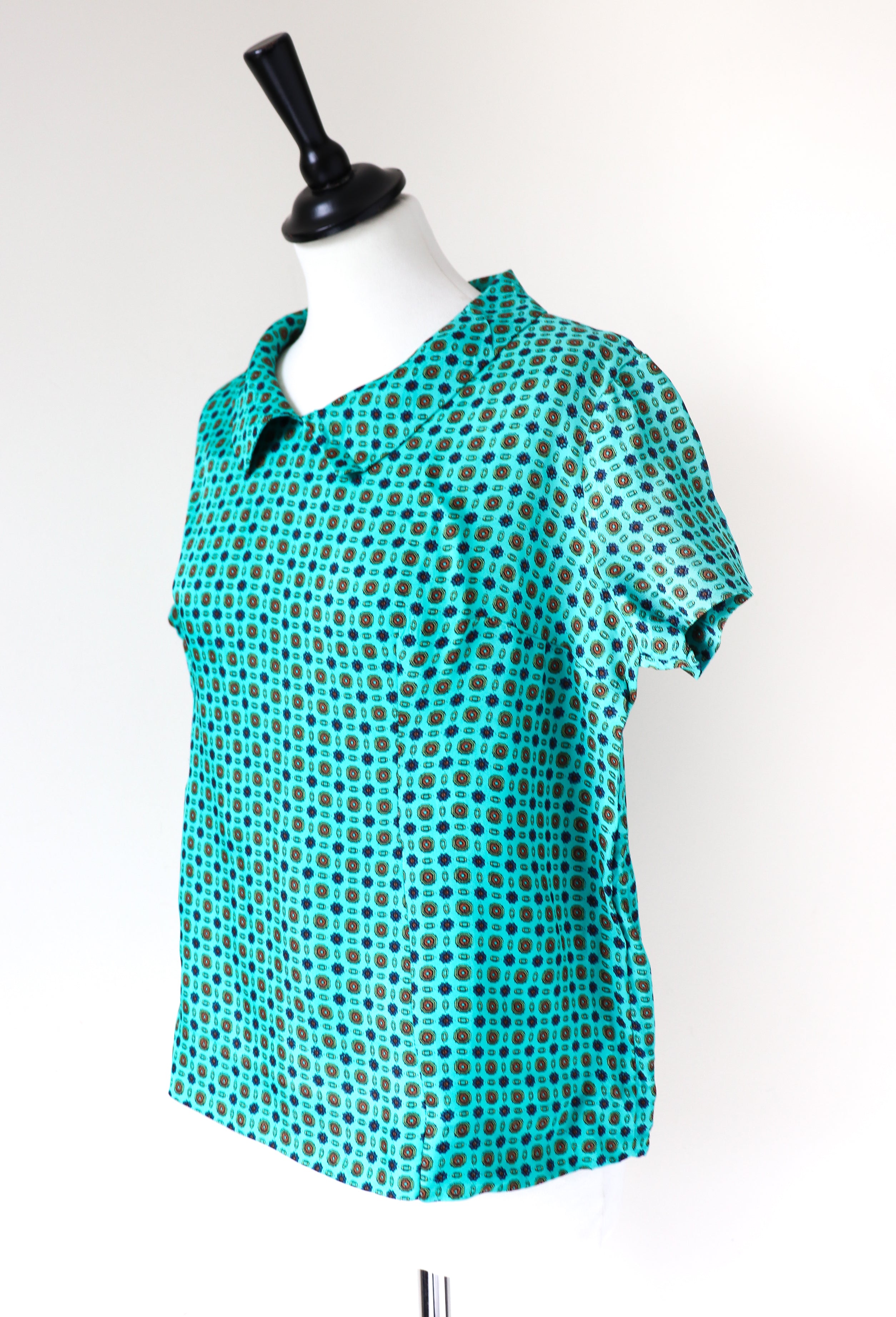 1960s Vintage Green Shell Top - Short Sleeves - Acetate - M / UK 12