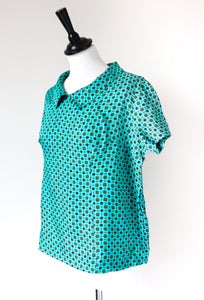 1960s Vintage Green Shell Top - Short Sleeves - Acetate - M / UK 12