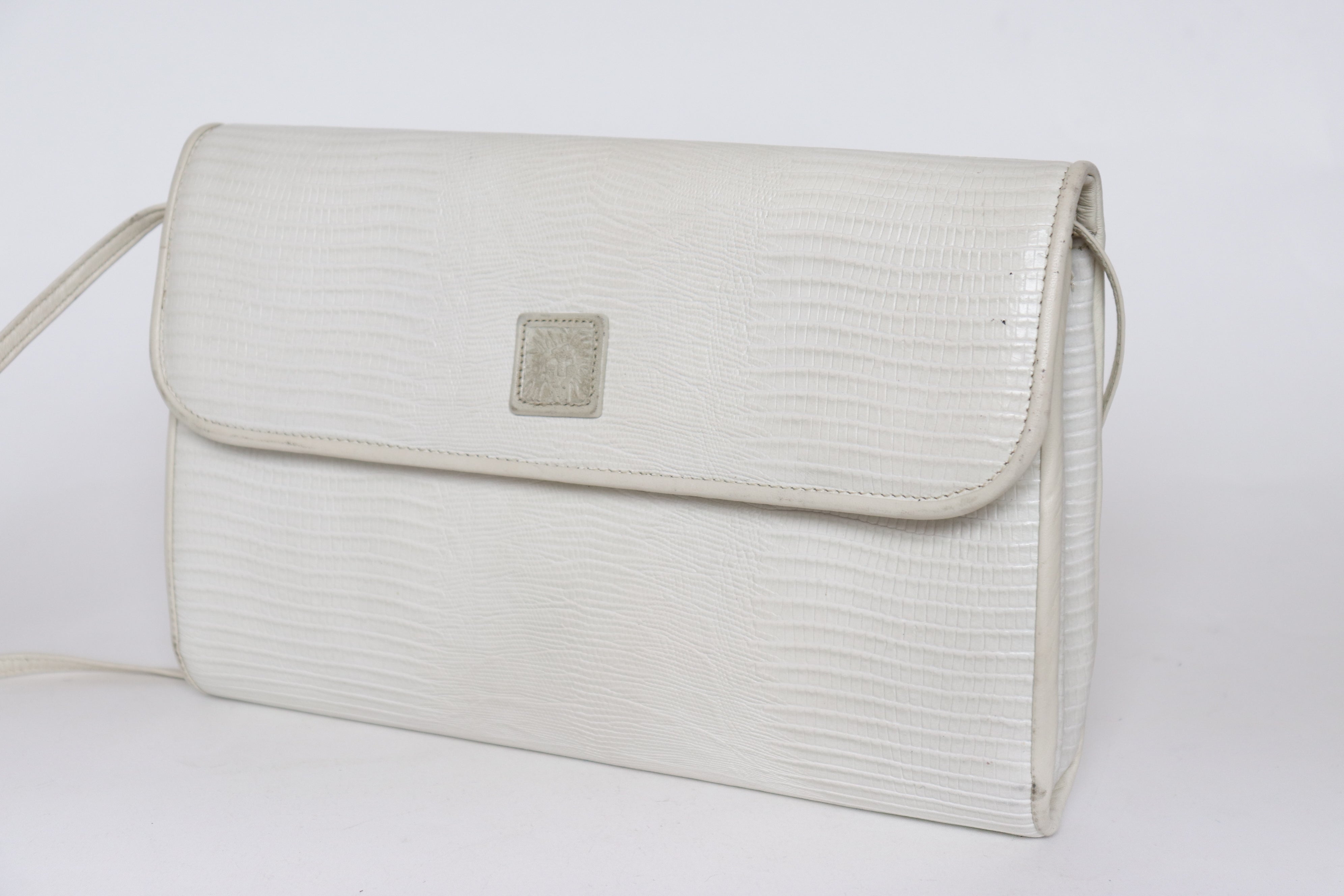 Anne Klein Vintage Crossbody Leather Bag - Ivory White - 1980s - Small