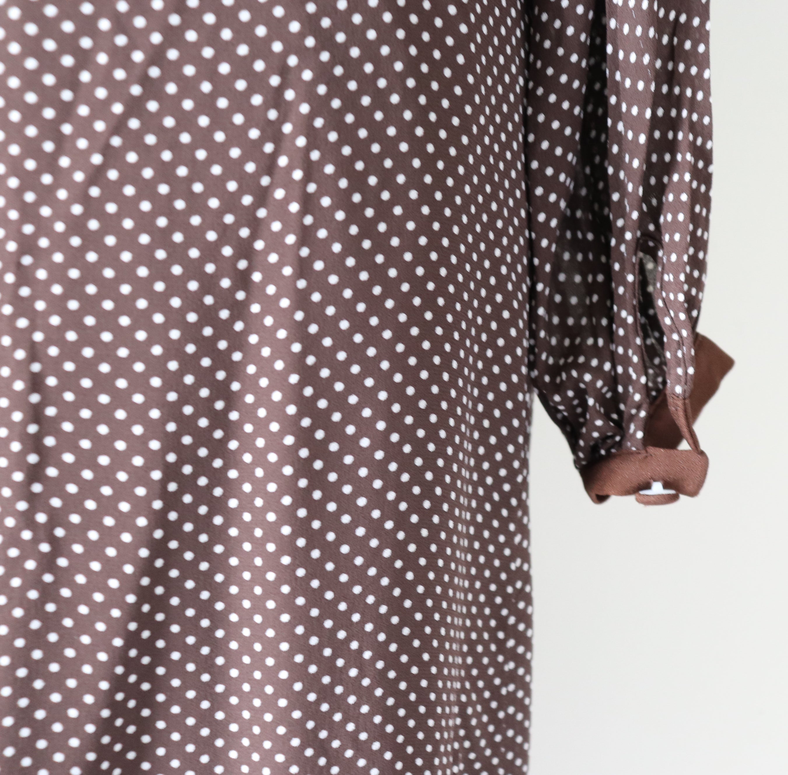 Brown Spotted 1990s Dress - 1940s Style - Long Sleeves - Polyester Chiffon - S / M - UK 10 / 12