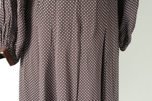 Brown Spotted 1990s Dress - 1940s Style - Long Sleeves - Polyester Chiffon - S / M - UK 10 / 12