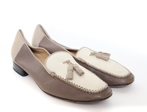 Brunate Vintage Tassel Loafers - Cream / Beige Leather - 40 / UK 7