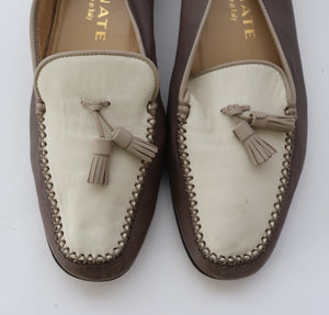 Brunate Vintage Tassel Loafers - Cream / Beige Leather - 40 / UK 7