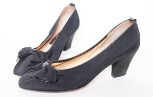 Bow Pumps / Shoes - 1980s Grosgrain / Leather - Charles Kammer - UK 5.5 / 38.5