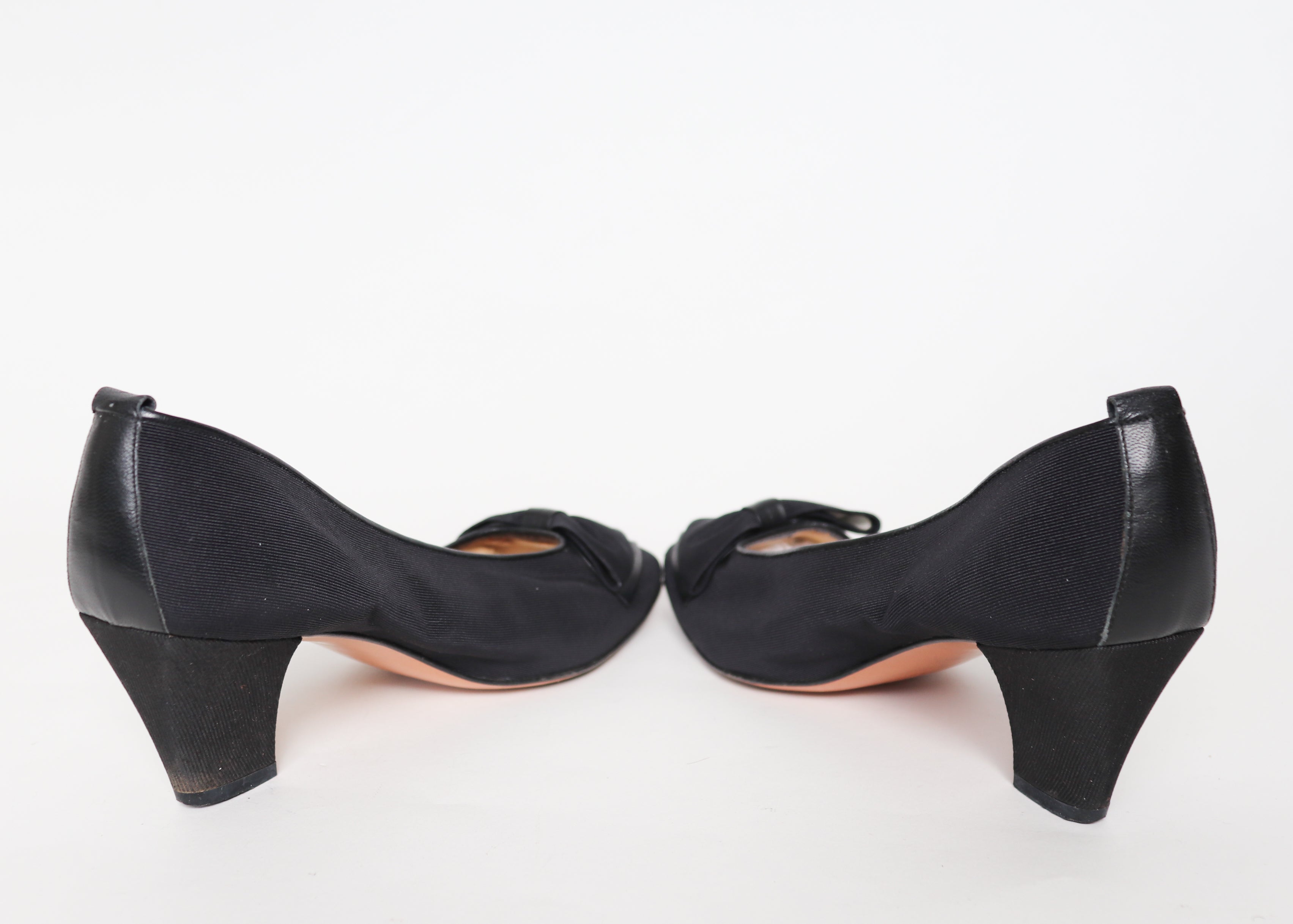 Bow Pumps / Shoes - 1980s Grosgrain / Leather - Charles Kammer - UK 5.5 / 38.5