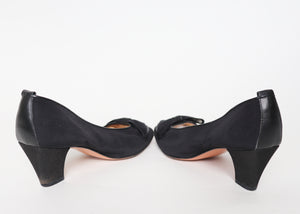 Bow Pumps / Shoes - 1980s Grosgrain / Leather - Charles Kammer - UK 5.5 / 38.5