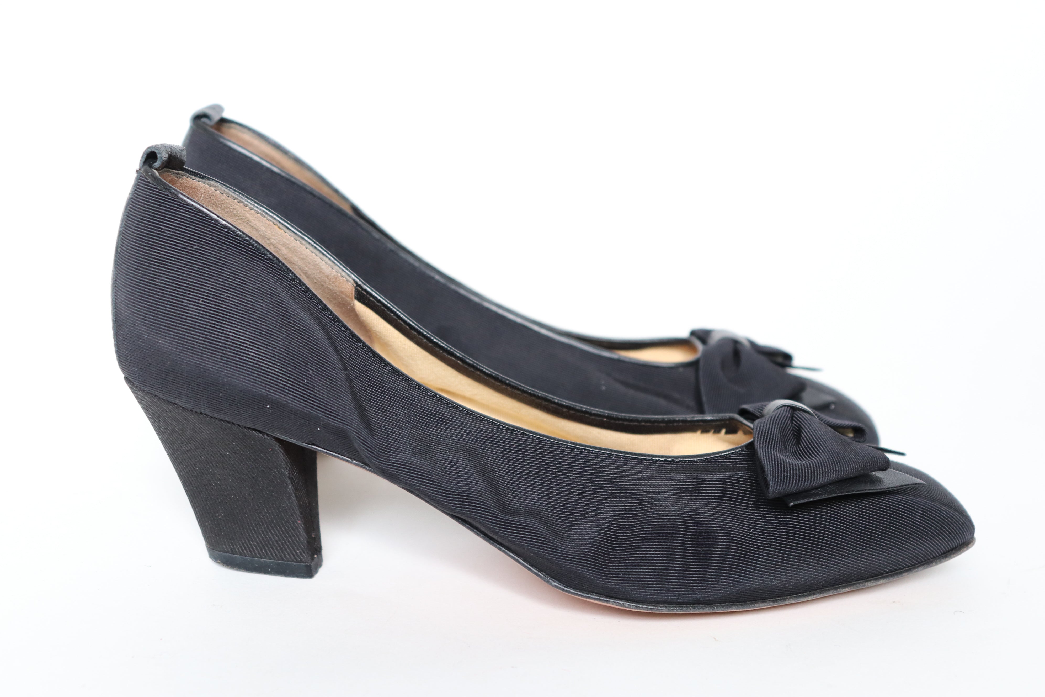 Bow Pumps / Shoes - 1980s Grosgrain / Leather - Charles Kammer - UK 5.5 / 38.5