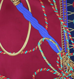 Baroque Vintage Silk Scarf - Burgundy Red / Blue - LARGE