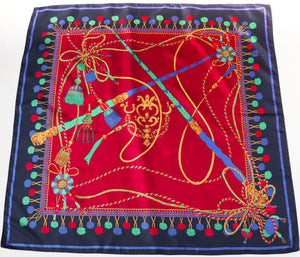 Baroque Vintage Silk Scarf - Burgundy Red / Blue - LARGE