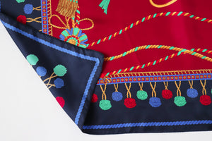 Baroque Vintage Silk Scarf - Burgundy Red / Blue - LARGE