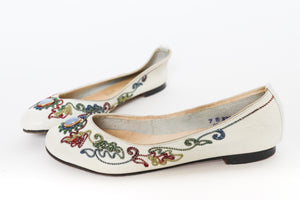 Ballet Pumps - Embroidered Cream Leather - Illing - UK 4 / 4.5