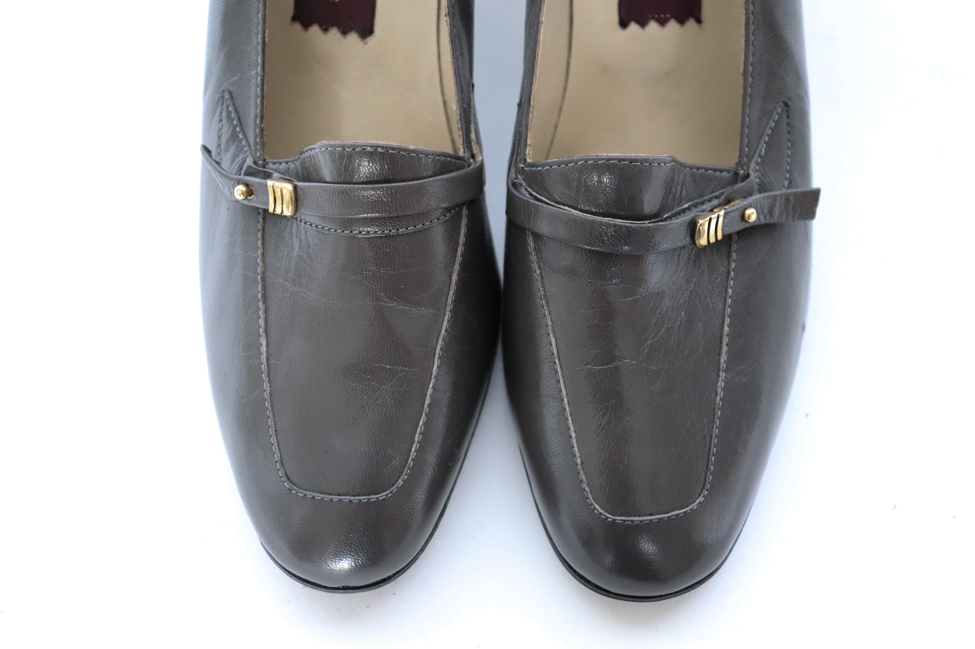 Vintage Heel Loafers - 1980s Grey Leather - Mimosa - UK 3.5 / 36.5 - UNWORN