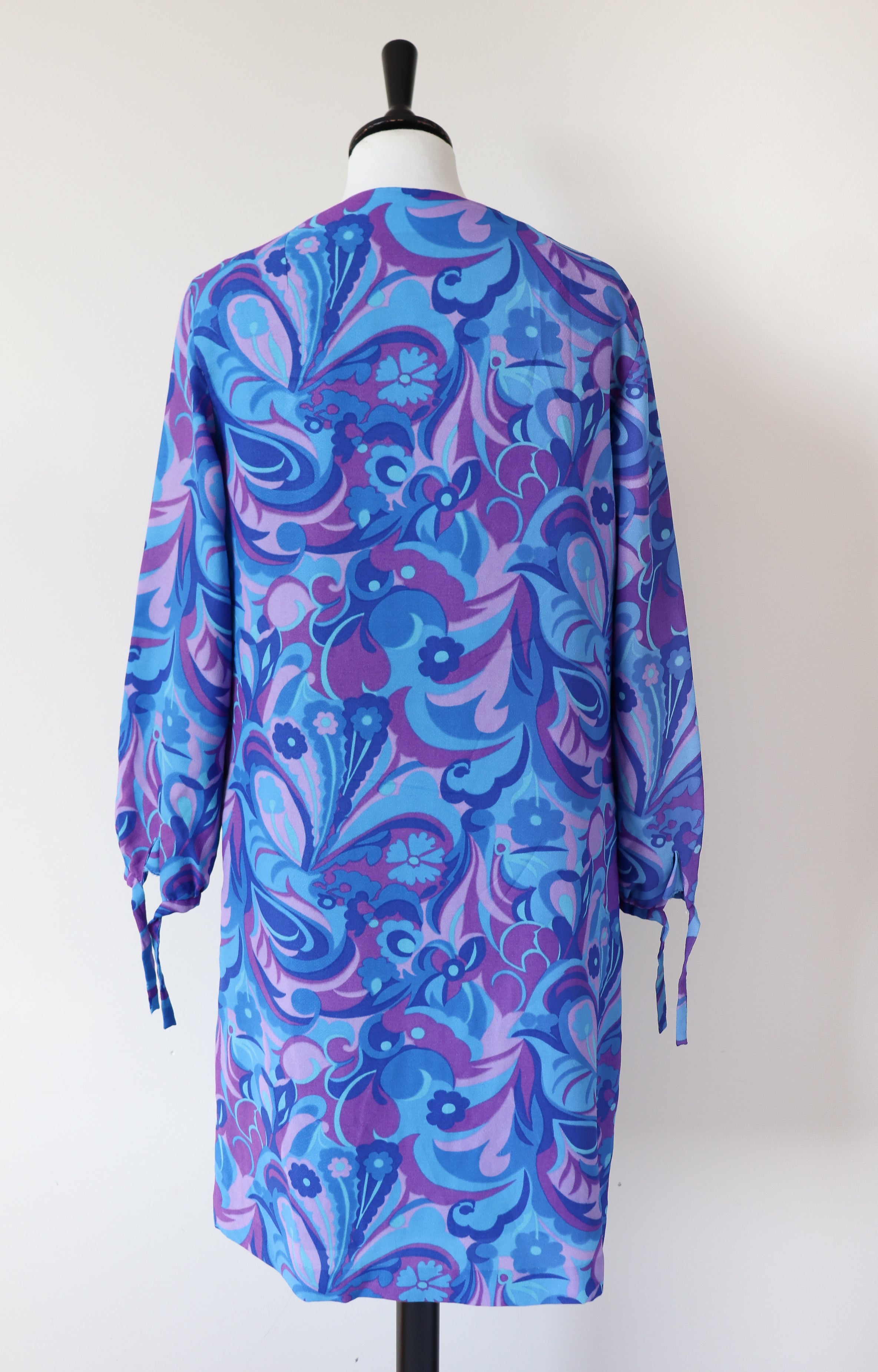 1970s Psychedelic Dress - Long Sleeves - Purple / Blue - S / UK 10