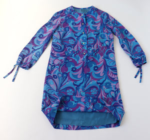 1970s Psychedelic Dress - Long Sleeves - Purple / Blue - S / UK 10
