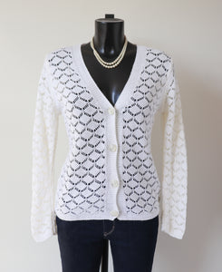 Cream Lace Knit Cardigan - Acrylic - S / UK 10