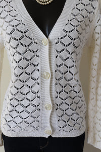 Cream Lace Knit Cardigan - Acrylic - S / UK 10