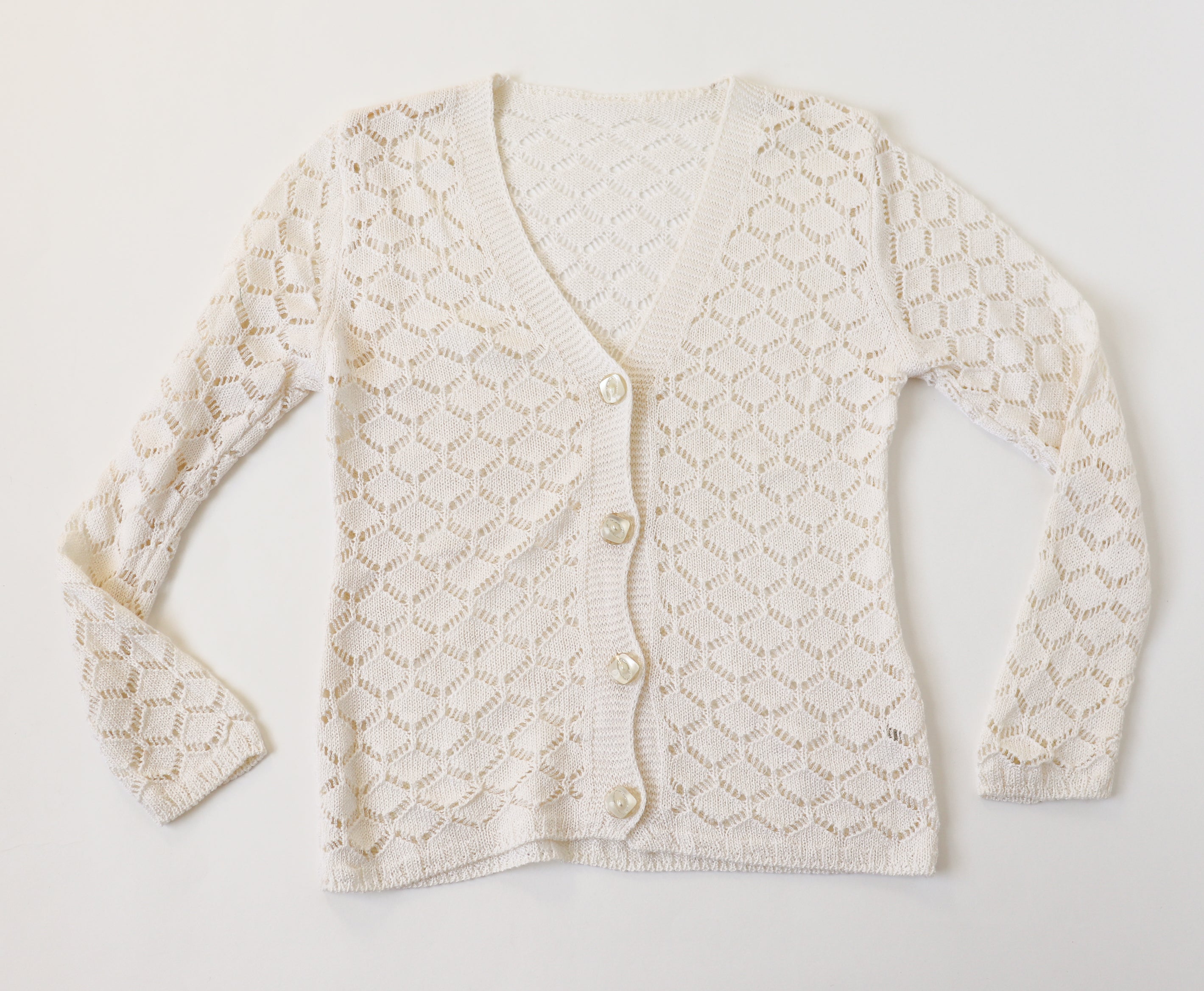 Cream Lace Knit Cardigan - Acrylic - S / UK 10